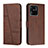 Leather Case Stands Flip Cover Holder Y01X for Xiaomi Redmi 10 Power Brown