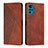 Leather Case Stands Flip Cover Holder Y02X for Motorola Moto G22 Brown