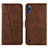 Leather Case Stands Flip Cover Holder Y02X for Samsung Galaxy A10 Brown