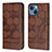 Leather Case Stands Flip Cover Holder Y04B for Apple iPhone 13 Brown