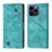 Leather Case Stands Flip Cover Holder Y05B for Apple iPhone 14 Pro Max Cyan