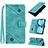 Leather Case Stands Flip Cover Holder Y06B for Apple iPhone 13 Cyan