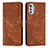 Leather Case Stands Flip Cover Holder Y08X for Motorola Moto E32 Brown