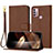 Leather Case Stands Flip Cover Holder Y09X for Motorola Moto G10 Brown