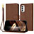 Leather Case Stands Flip Cover Holder Y09X for Motorola Moto G41 Brown