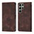 Leather Case Stands Flip Cover Holder YB1 for Samsung Galaxy S22 Ultra 5G Brown