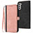 Leather Case Stands Flip Cover Holder YX1 for Samsung Galaxy S21 FE 5G Rose Gold
