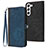 Leather Case Stands Flip Cover Holder YX1 for Samsung Galaxy S22 5G Blue