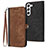 Leather Case Stands Flip Cover Holder YX1 for Samsung Galaxy S22 5G Brown