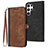 Leather Case Stands Flip Cover Holder YX1 for Samsung Galaxy S22 Ultra 5G Brown