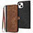 Leather Case Stands Flip Cover Holder YX3 for Apple iPhone 14 Plus Brown