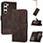 Leather Case Stands Flip Cover Holder YX4 for Samsung Galaxy S22 Plus 5G Brown