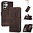 Leather Case Stands Flip Cover Holder YX4 for Samsung Galaxy S22 Ultra 5G Brown