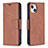Leather Case Stands Flip Cover L01 Holder for Apple iPhone 14 Brown