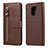 Leather Case Stands Flip Cover L07 Holder for Xiaomi Redmi Note 9S Brown