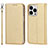 Leather Case Stands Flip Cover L08 Holder for Apple iPhone 13 Pro Max Gold