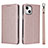 Leather Case Stands Flip Cover L08 Holder for Apple iPhone 14 Plus Rose Gold