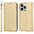 Leather Case Stands Flip Cover L08 Holder for Apple iPhone 14 Pro Max Gold