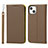 Leather Case Stands Flip Cover L10 Holder for Apple iPhone 14 Plus Brown