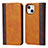 Leather Case Stands Flip Cover L13 Holder for Apple iPhone 13 Mini Brown