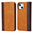 Leather Case Stands Flip Cover L13 Holder for Apple iPhone 14 Plus Brown