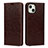 Leather Case Stands Flip Cover L17 Holder for Apple iPhone 13 Mini Brown