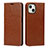 Leather Case Stands Flip Cover L17 Holder for Apple iPhone 13 Mini Light Brown