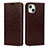 Leather Case Stands Flip Cover L17 Holder for Apple iPhone 14 Plus Brown