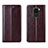 Leather Case Stands Flip Cover T05 Holder for Xiaomi Redmi Note 9 Brown