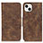 Leather Case Stands Flip Cover T06 Holder for Apple iPhone 14 Brown