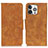 Leather Case Stands Flip Cover T06 Holder for Apple iPhone 14 Pro Max Orange