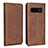 Leather Case Stands Flip Cover T07 Holder for Samsung Galaxy S10 5G Brown