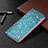 Leather Case Stands Flip Flowers Cover Holder for Apple iPhone 13 Cyan