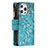 Leather Case Stands Flip Flowers Cover Holder for Apple iPhone 13 Pro Max Cyan