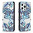 Leather Case Stands Flip Flowers Cover Holder for Apple iPhone 14 Pro Blue