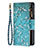 Leather Case Stands Flip Flowers Cover Holder for Apple iPhone 14 Pro Cyan