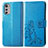 Leather Case Stands Flip Flowers Cover Holder for Motorola Moto E32s Blue