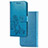 Leather Case Stands Flip Flowers Cover Holder for Realme C25 Blue