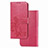 Leather Case Stands Flip Flowers Cover Holder for Realme C25 Hot Pink