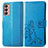 Leather Case Stands Flip Flowers Cover Holder for Samsung Galaxy F13 4G Blue
