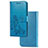 Leather Case Stands Flip Flowers Cover Holder for Samsung Galaxy F41 Blue