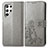 Leather Case Stands Flip Flowers Cover Holder for Samsung Galaxy S22 Ultra 5G Gray