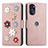 Leather Case Stands Flip Flowers Cover Holder S02D for Motorola Moto G 5G (2022) Rose Gold