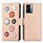Leather Case Stands Flip Flowers Cover Holder S02D for Oppo A56S 5G Khaki