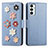 Leather Case Stands Flip Flowers Cover Holder S02D for Samsung Galaxy M23 5G Blue
