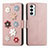 Leather Case Stands Flip Flowers Cover Holder S02D for Samsung Galaxy M23 5G Rose Gold