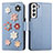 Leather Case Stands Flip Flowers Cover Holder S04D for Samsung Galaxy S21 FE 5G Blue