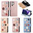 Leather Case Stands Flip Flowers Cover Holder S04D for Samsung Galaxy S22 Ultra 5G