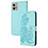 Leather Case Stands Flip Flowers Cover Holder Y01X for Motorola Moto G32 Mint Blue