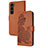 Leather Case Stands Flip Flowers Cover Holder Y01X for Samsung Galaxy S22 5G Brown